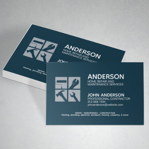 Modern Home Repair Maintenance Service Navy Blue Business Card