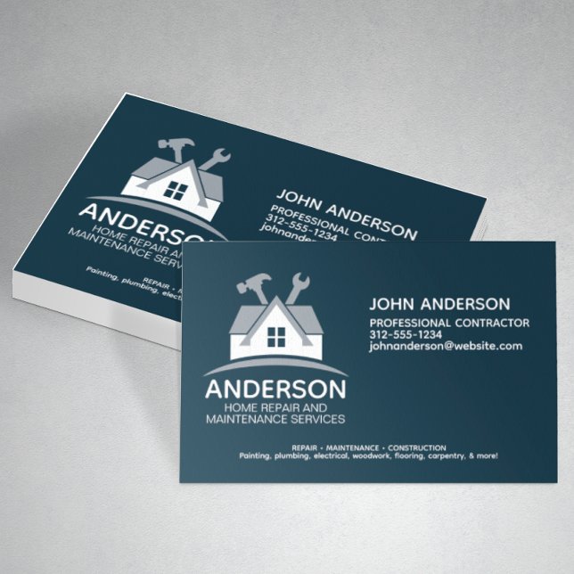 Modern Home Repair Maintenance Service Navy Blue Business Card (Creator Uploaded)