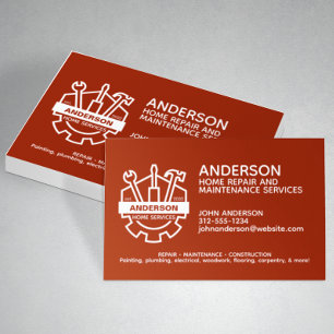 Modern Home Repair Maintenance Service Red Business Card