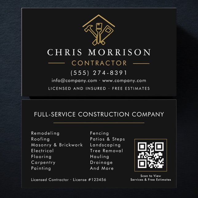 Modern Home Repairs Contractor QR Code Business Card (Creator Uploaded)