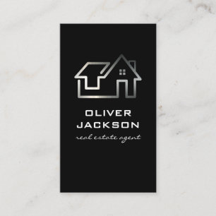 Modern Home Silver Line Artwork   Real Estate Business Card