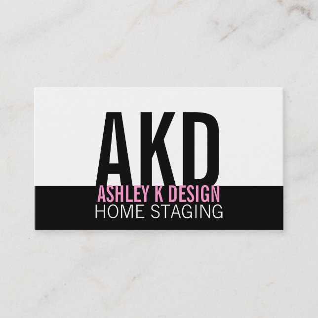 Modern Home Staging Business Card Pink Black (Front)