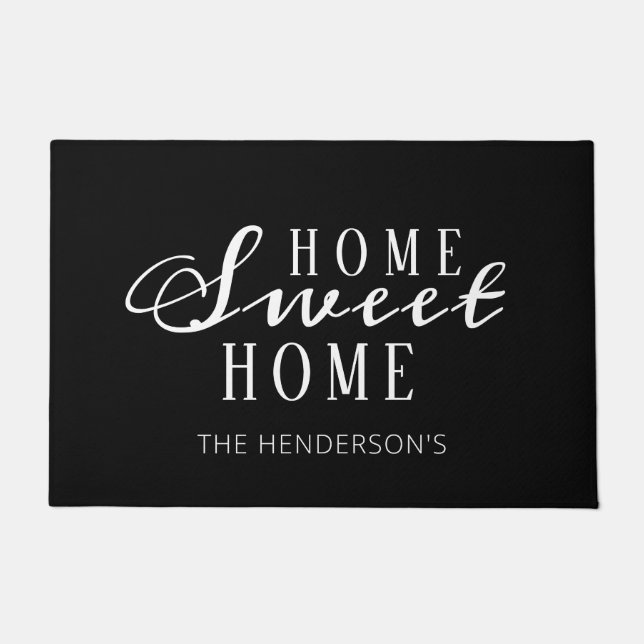 Modern Home Sweet Home Black White Personalised Doormat (Front)