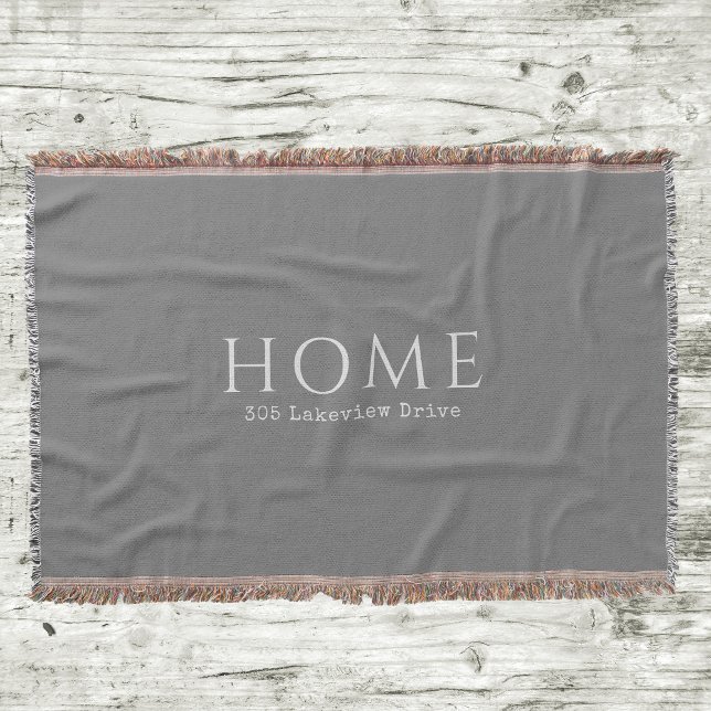 Modern Home Typography with Your Address Throw Blanket (There's no place like home! Personalize this custom throw with your address.)