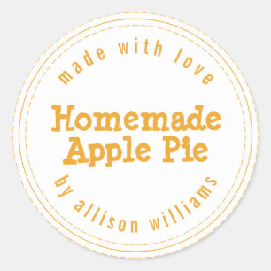 Modern Homemade Apple Pie Mellow Yellow White Classic Round Sticker