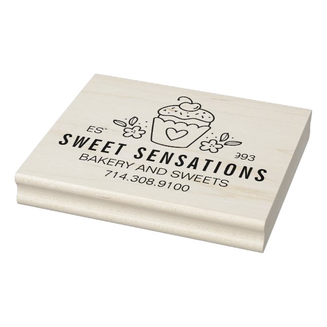 Modern Homemade Bakery Logo Cupcake Rubber Stamp (Stamp)