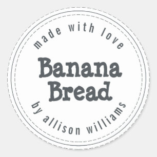 Modern Homemade Banana Bread Black White Classic Round Sticker