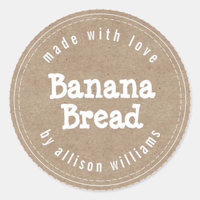 Modern Homemade Banana Bread Kraft Paper Classic Round Sticker (Front)