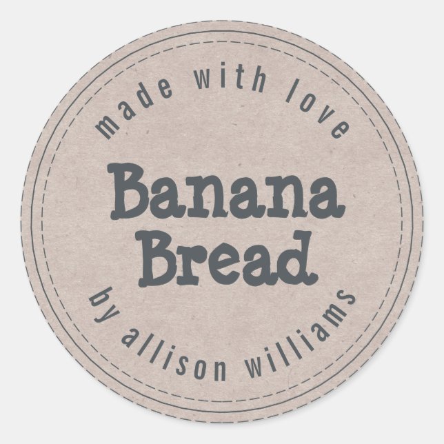 Modern Homemade Banana Bread Kraft Paper Classic Round Sticker (Front)