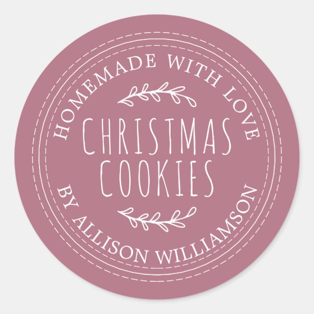 Modern Homemade Christmas Cookies Purple Classic Round Sticker (Front)