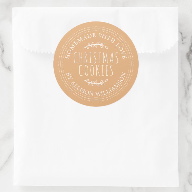 Modern Homemade Christmas Cookies Yellow Classic Round Sticker (Bag)