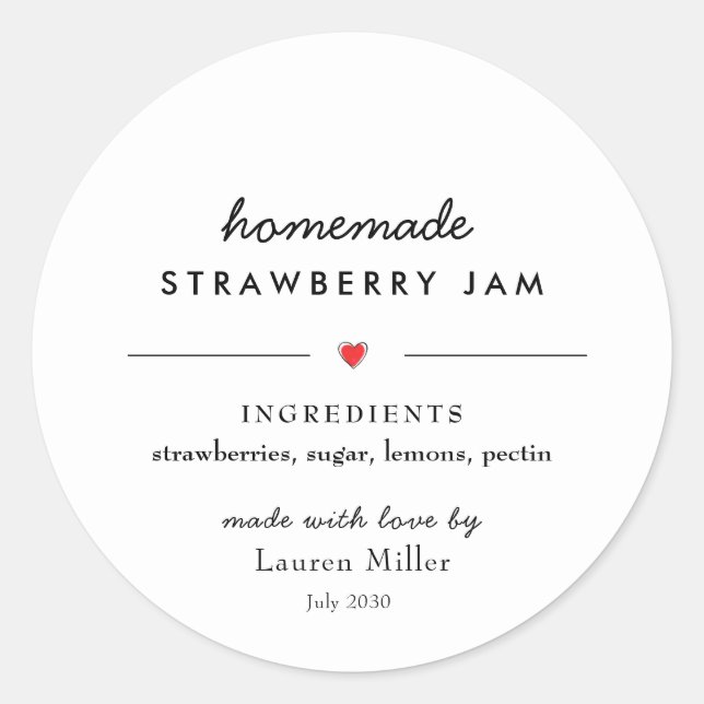 Modern Homemade Jam Jar Canning  Classic Round Sticker (Front)