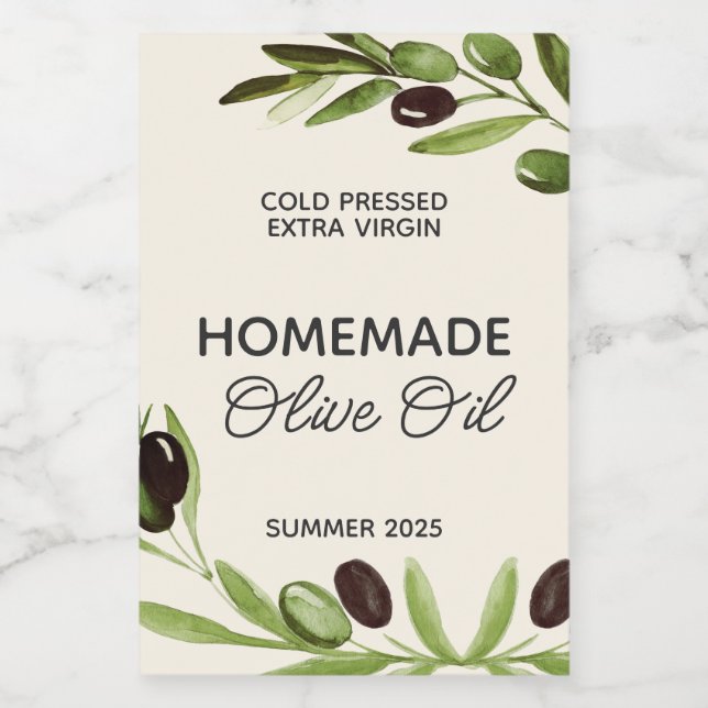 Modern Homemade Olive Oil Bottle Food Label Olives (Single Label)