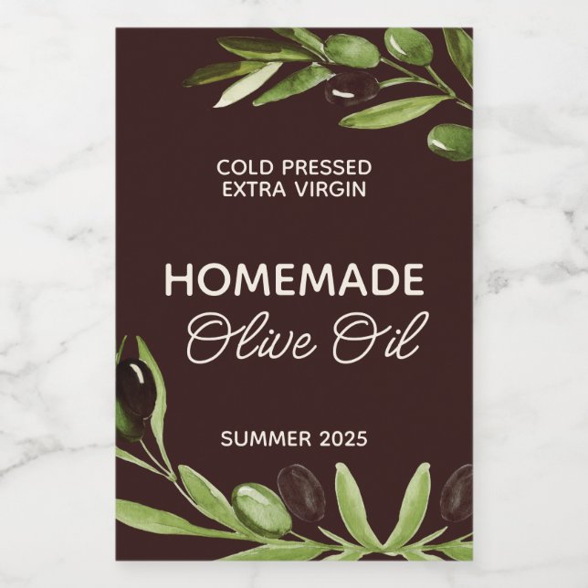 Modern Homemade Olive Oil Bottle Food Label Olives (Single Label)
