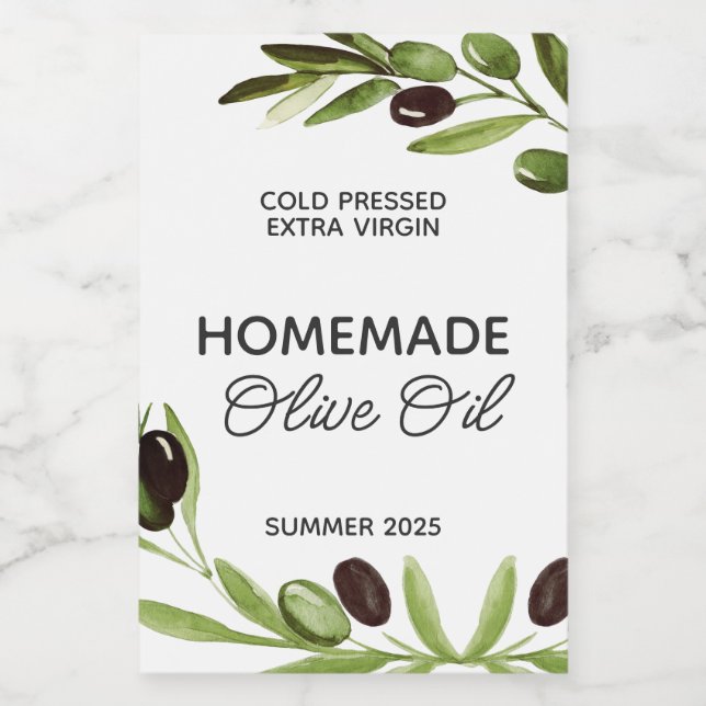 Modern Homemade Olive Oil Bottle Food Label Olives (Single Label)