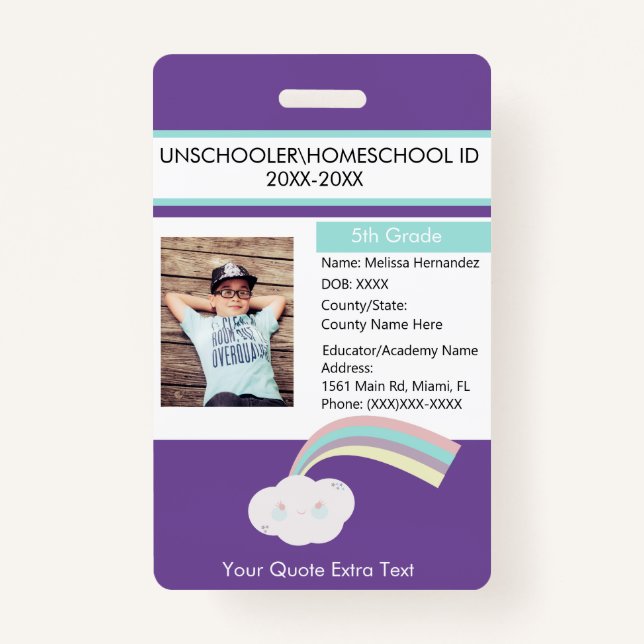 Modern Homeschooling Unschooling Student Cloud ID Badge (Front)