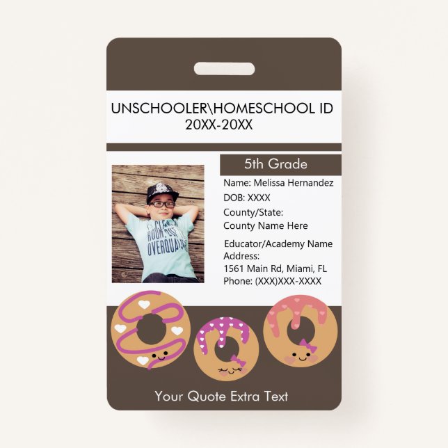 Modern Homeschooling Unschooling Student Doughnut ID Badge (Front)