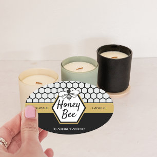 Modern Honey Bee Apiary Honeycomb Black Yellow Oval Sticker