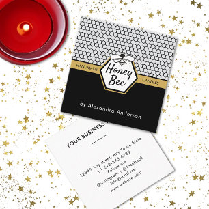Modern Honey Bee Apiary Honeycomb Black Yellow Square Business Card