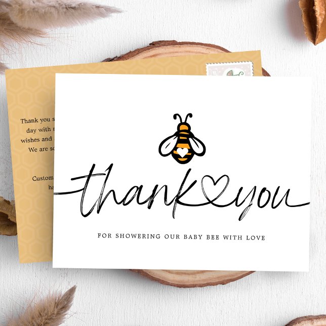 Modern Honey Bee Baby Shower Thank You Postcard (Creator Uploaded)