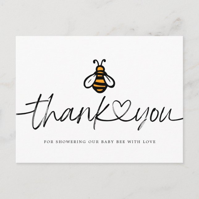 Modern Honey Bee Baby Shower Thank You Postcard (Front)