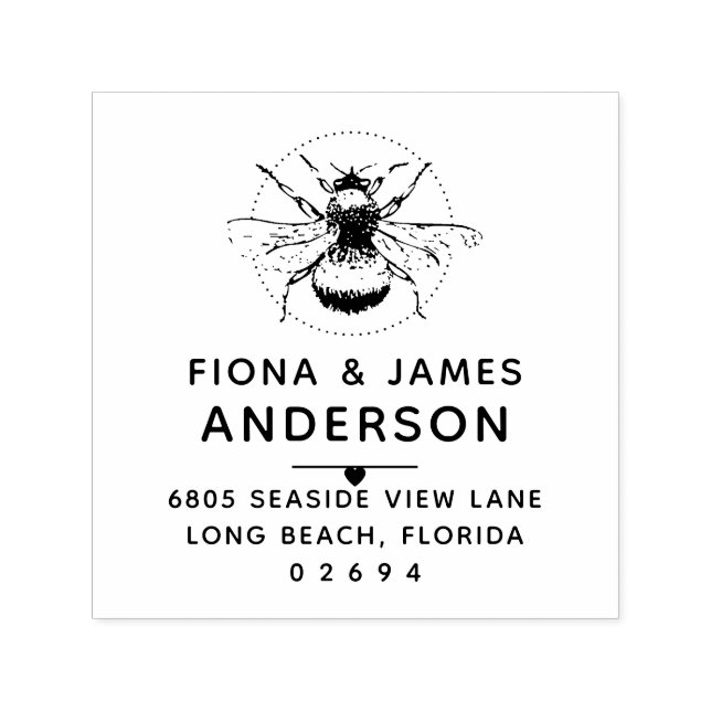 Modern Honey Bee Couple Return Address Self-inking Stamp (Design)
