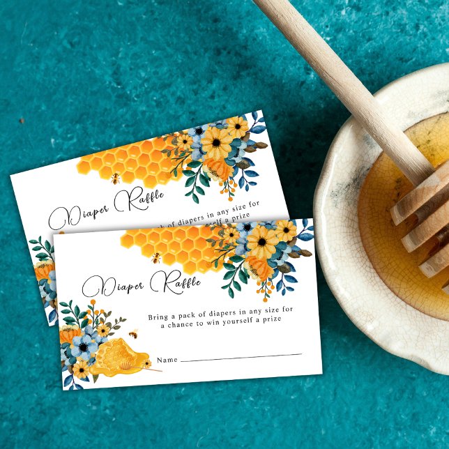 Modern Honey Bee Floral Diaper Raffle Baby Shower Enclosure Card (Modern Honey Bee Floral Diaper Raffle Baby Shower Enclosure Card)