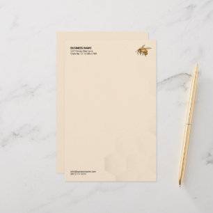 Modern Honey Bee Logo Honeycomb Watermark Stationery