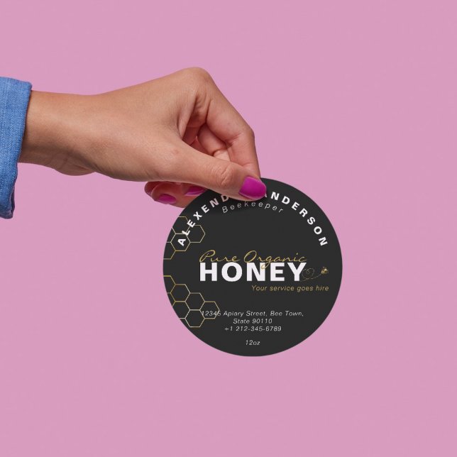 Modern Honey Bees Gold Honeycomb Black Classic Round Sticker (Modern Honey Bees Gold Honeycomb Black Classic Round Sticker)