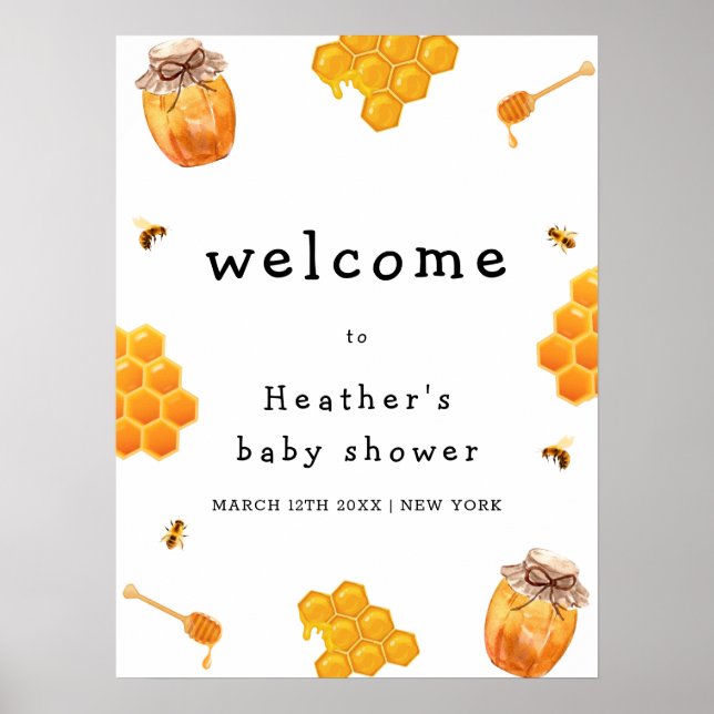 Modern Honey Bumblebee Frame Baby Shower Welcome  Poster (Front)