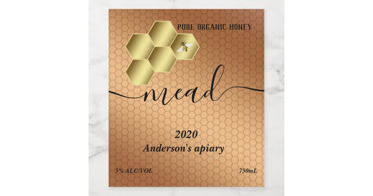 Modern honey comb mead wine label Zazzle