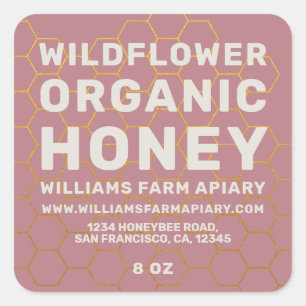 Modern Honey Jar Label Honeybee Apiary Dusty Rose