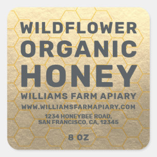 Modern Honey Jar Label Honeybee Apiary Gold
