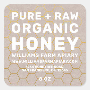 Modern Honey Jar Label Honeybee Apiary Kraft