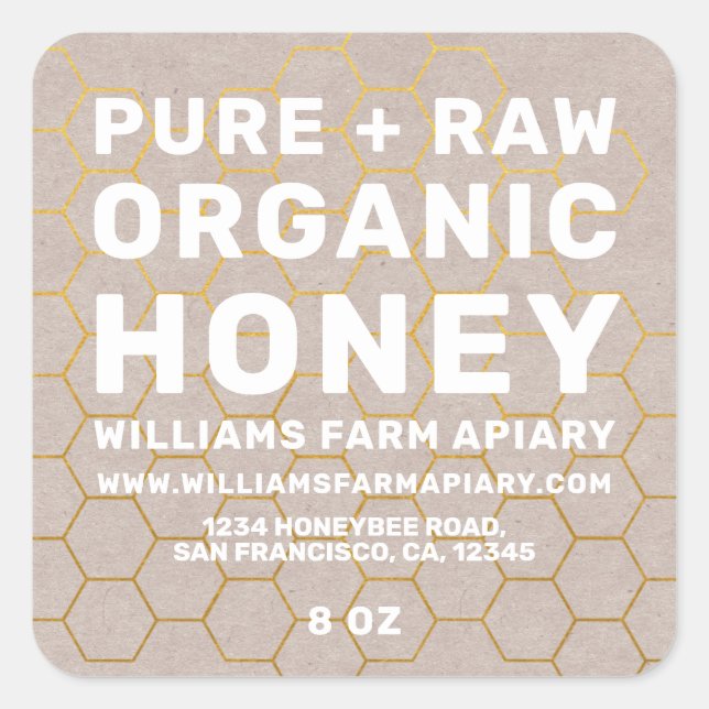 Modern Honey Jar Label Honeybee Apiary Kraft (Front)