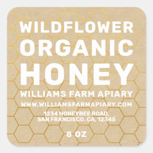 Modern Honey Jar Label Honeybee Apiary Kraft Paper