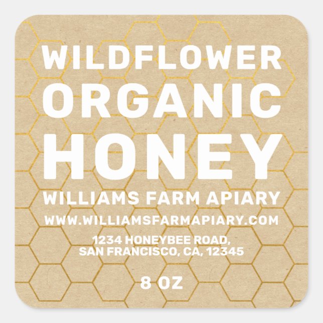 Modern Honey Jar Label Honeybee Apiary Kraft Paper (Front)