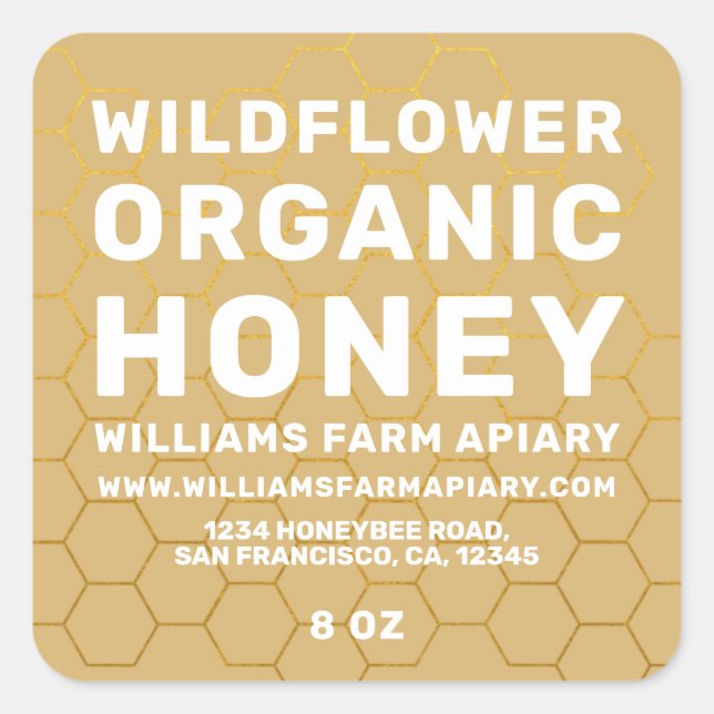 Modern Honey Jar Label Honeybee Apiary Yellow (Front)