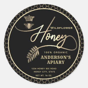 Modern honey jar  script queen bee   classic round sticker