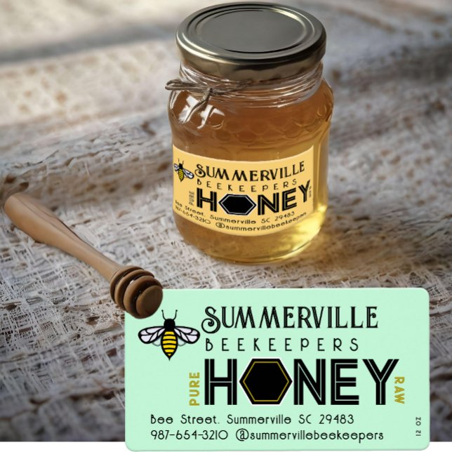 Modern Honey Label with Hexagon Border and Bee (Creator Uploaded)