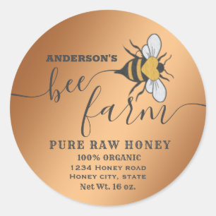 Modern Honeybee script bee farm honey jar Classic Round Sticker