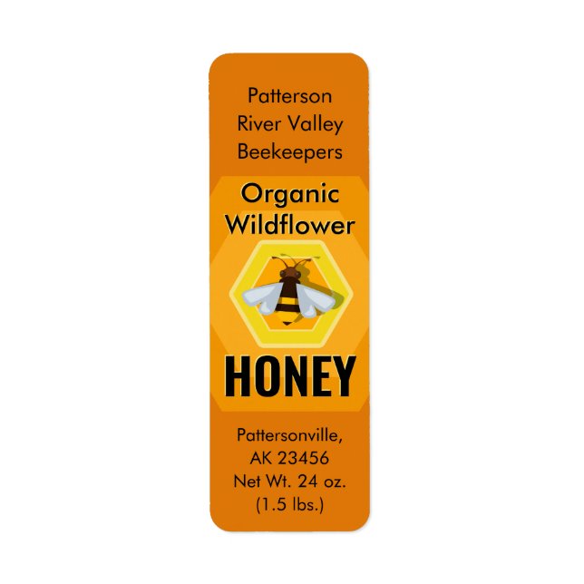 Modern Honeycomb and Bee Small Honey Jar Labels (Front)