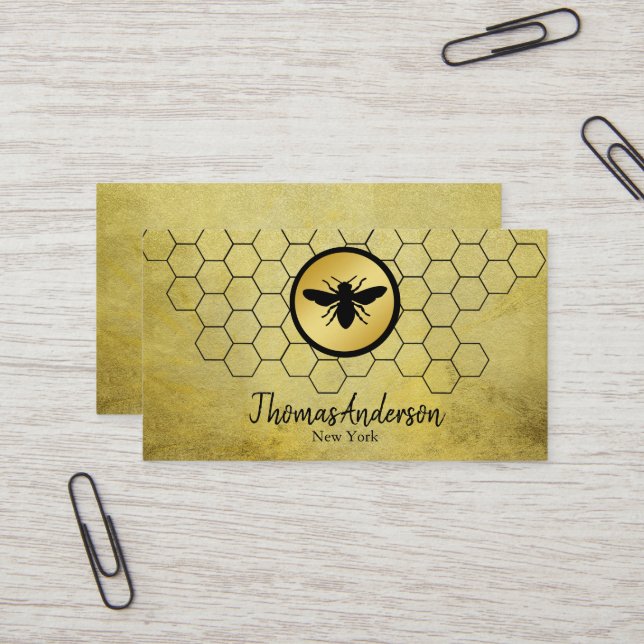 Modern honeycomb and hexagon bee logo  business card (Front/Back In Situ)