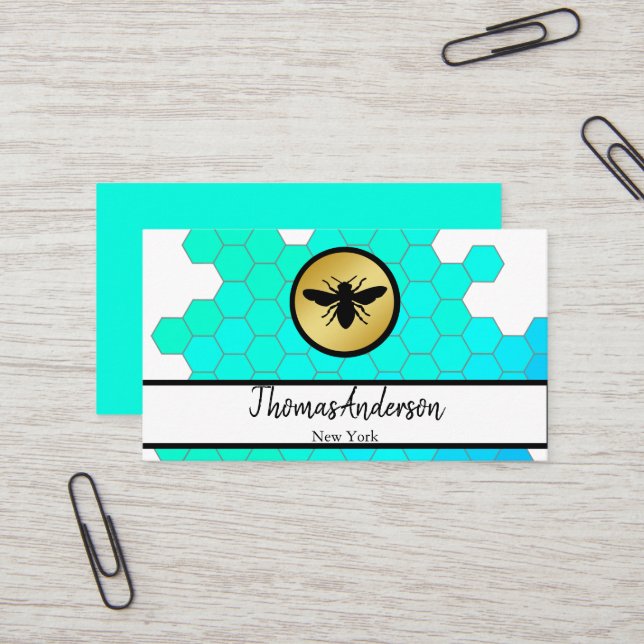 Modern honeycomb and hexagon bee logo  business card (Front/Back In Situ)