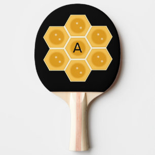 Modern honeycomb and monogram on black ping pong paddle