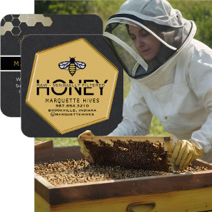 Modern Honeycomb Bee Black Yellow Honey Beekeeper Square Business Card
