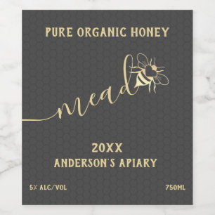 Modern honeycomb honeybee mead wine label