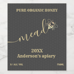 Modern honeycomb honeybee mead wine label
