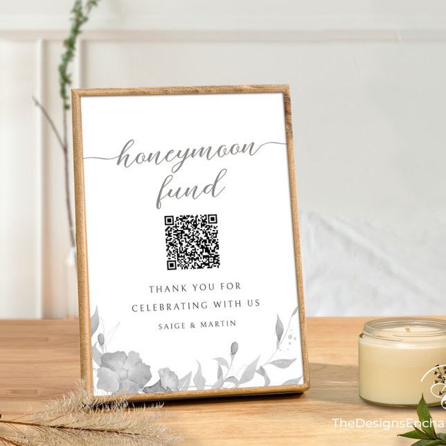 Modern Honeymoon Fund Sign Minimal Floral Poster Invitation (Modern Simple Wedding Honeymoon Fund Sign Minimalist Boho Floral Wedding Poster TheDesignsEnchanted)
