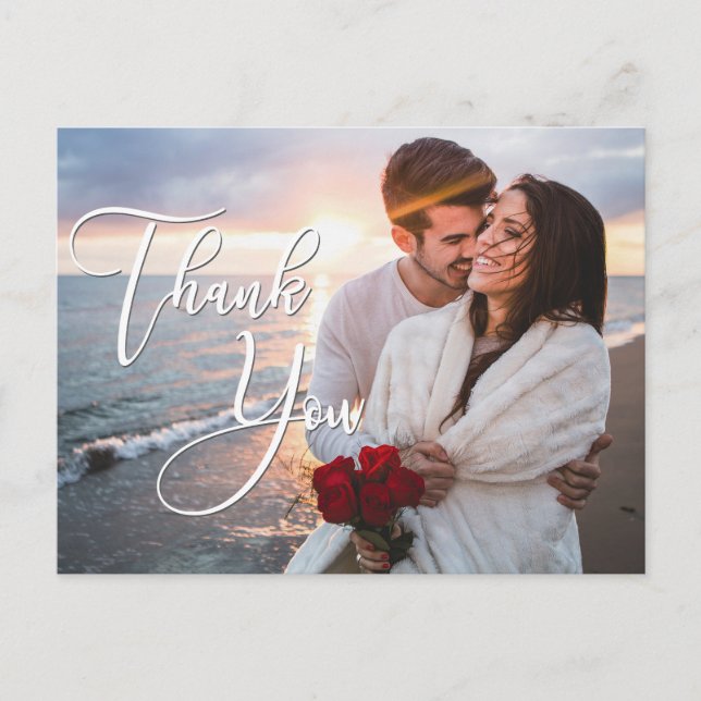 Modern Honeymoon Wedding Photo Thank You Postcard (Front)